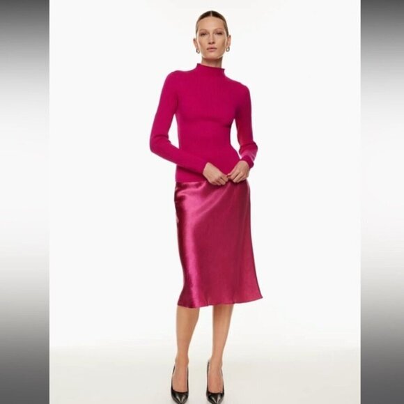 Aritzia Babaton Slip Satin Midi Skirt Pink Size 12 - Picture 3 of 11